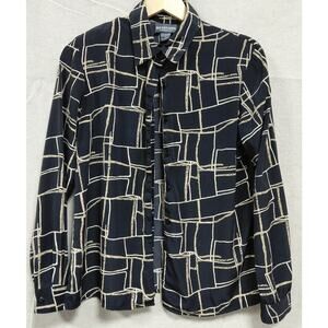 NOTATIONS CLOTHING CO Geometric Print Button-Up Shirt Navy Size S